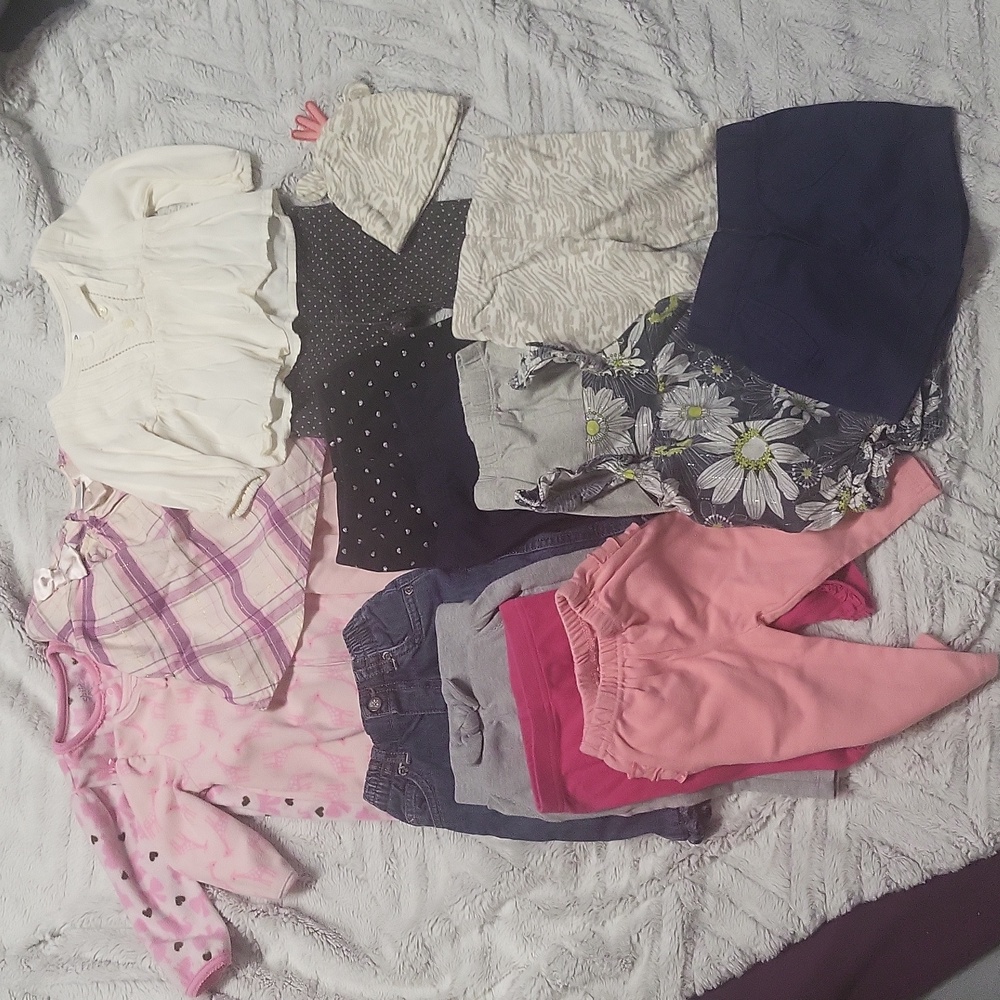 Large baby girl clothing lot 3-6M leggings jeans pants shirts 17 pc lot pjs